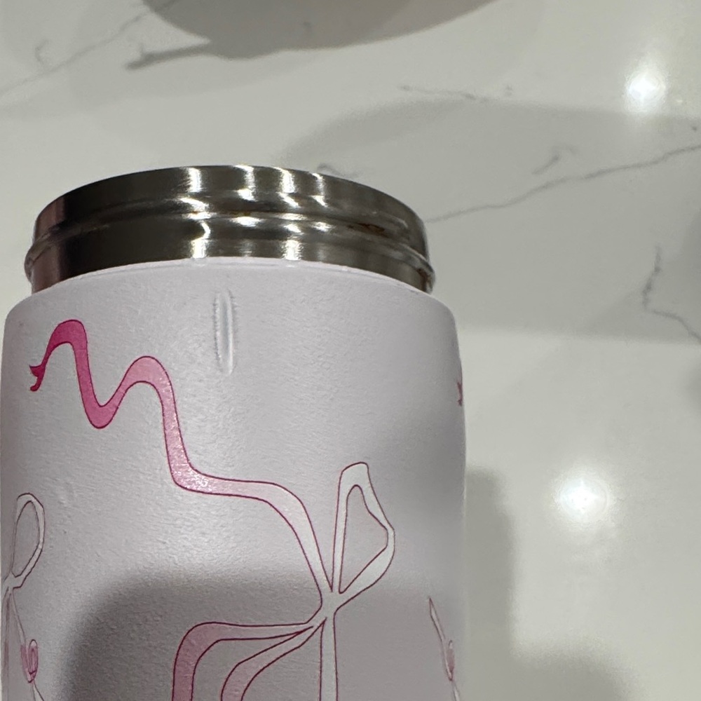 Owala Pink and White ‘tied and true’ bow Insulated Tumbler TUMBLER ONLY- NO LID - Picture 5 of 6